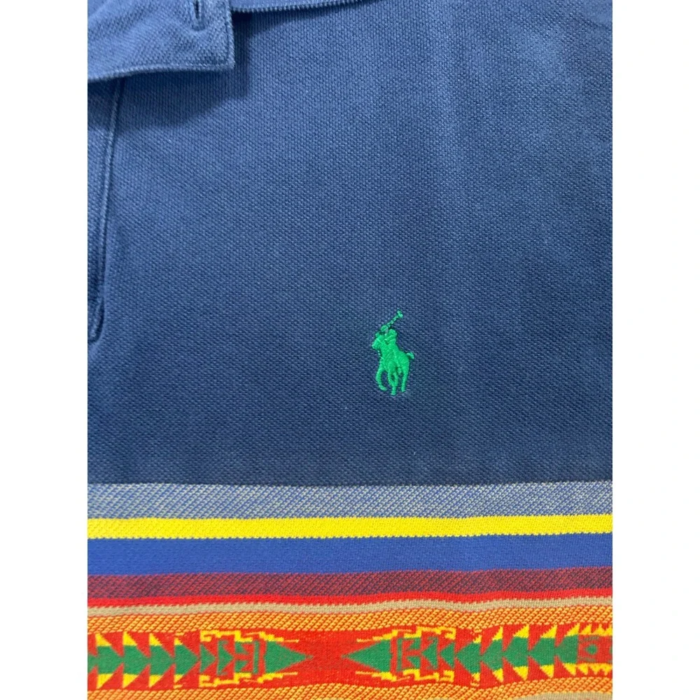 Polo Ralph Lauren Polo Shirt Mens XL Blue Aztec Stripe Southwestern Pony Logo